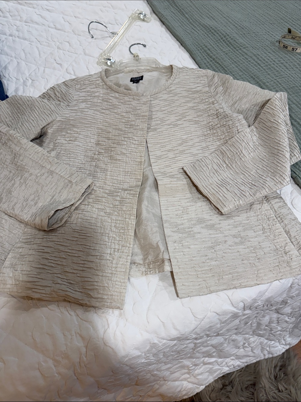 Eileen Fisher silk Ivory Textured Open-Front Women's Jacket PS